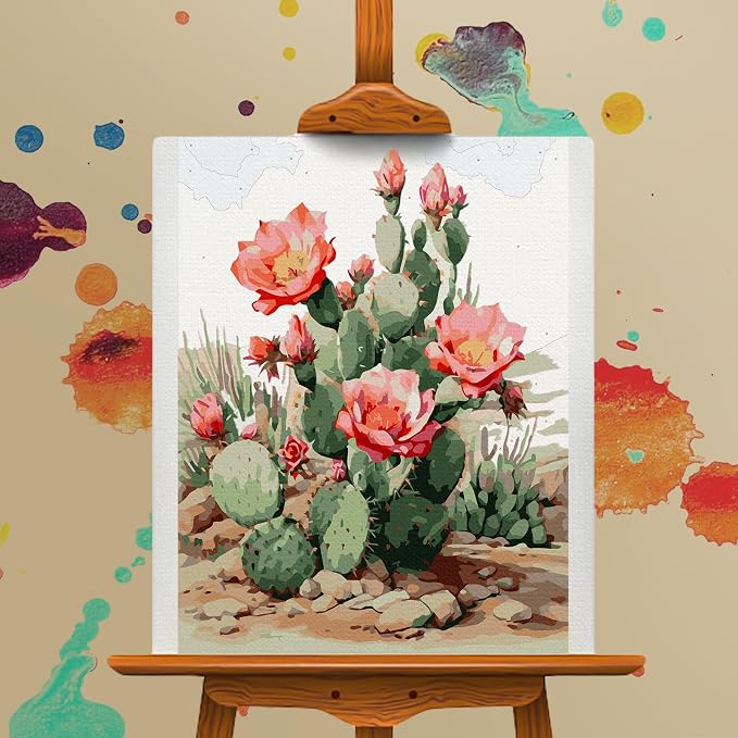 Paint by Numbers Kit for Adults Beginner, Desert Cactus Flowers,16x20 Inch