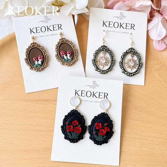 Keoker Vintage Frame Polymer Clay Cutters, Clay Earring Cutters Boho, 12 Shapes Polymer Clay Frame Cutters