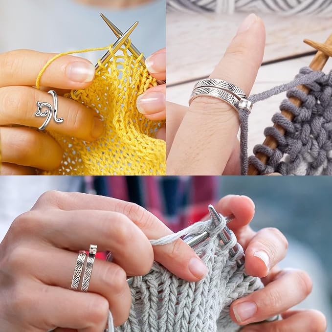 Ubuymart Crochet Ring 5 Pack Knitting Crochet Ring for Finger, with 50pcs(Color Ship Randomly) Knitting Crochet Locking Stitch Markers, Adjustable Crochet Stuff Ring Crochet Accessories- Multicolor