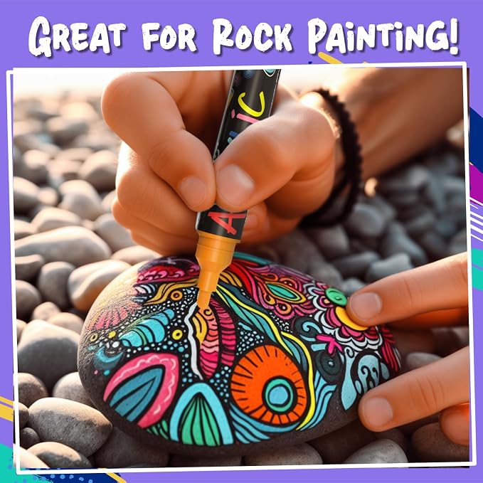 Chalkola 20 Dual Tip Acrylic Paint Markers for Canvas, Rock Painting, Wood | Acrylic Markers Kit for Ceramic, Glass, Fabric, Metal, Books - Permanent & Waterproof Fine Tip Paint Pens for Kids & Adults
