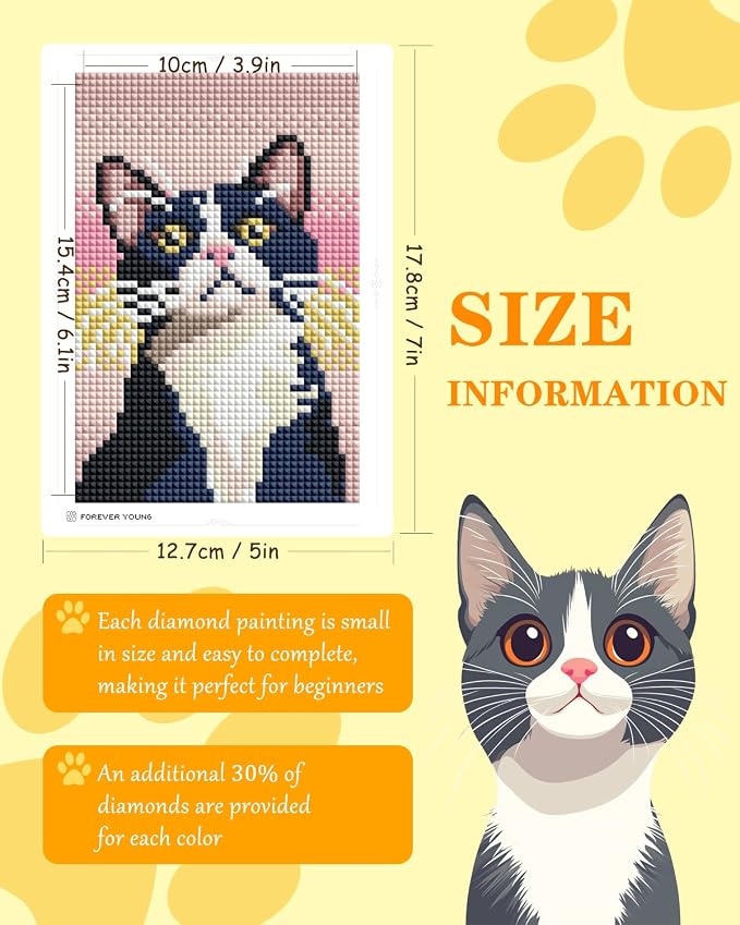 forever young Cats & Dogs Minigem Diamond Art Kits, 5x7 Inch Postcard-Style