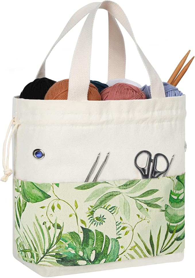 TOGETRUE Yarn Bag, Knitting Crochet Tote Bag, Yarn Storage Bags Organizer, Crochet Bags for Crocheting Project, Store Skein Ball, Short Knitting Needle (Green)