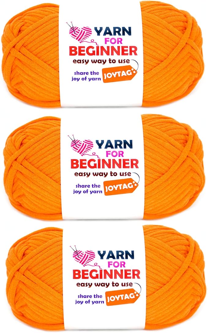 Orange Yarn for Crocheting and Knitting Cotton Crochet Knitting Yarn for Beginners with Easy-to-See Stitches Cotton-Nylon Blend Easy Yarn for Beginners Crochet Kit(3x50g)
