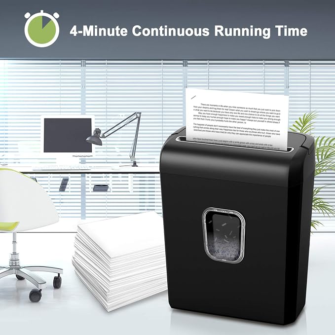 Bonsaii 6-Sheet Micro Cut Paper Shredder for Home, High Security Level P-4 | Small Office Use, Shreds Credit Cards, Staples & Paper Clips, 3.4 Gal Transparent Window Wastebasket, Black, C234-A