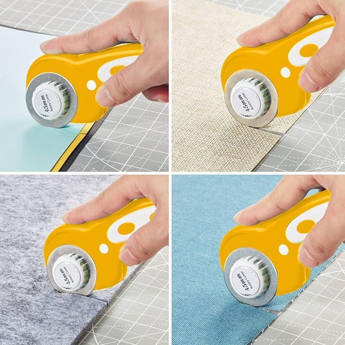 Rotary Cutter Set Green - Quilting Kit incl. 45mm Fabric Cutter, 5 Replacement Blades, A2 Cutting Mat, Acrylic Quilting Ruler, Sewing Clips, Craft Knife Set, Ideal for Crafting, Sewing, Patchworking