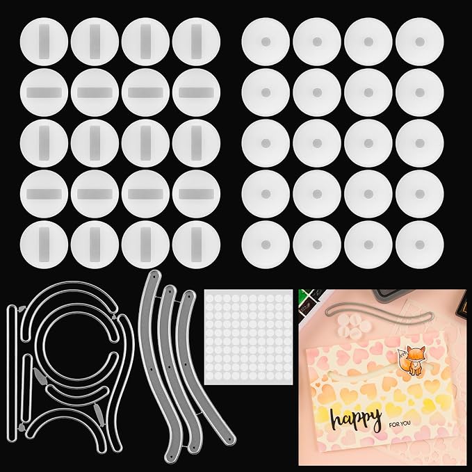 80PCS Gliders for Slider Cards 2PCS Irregular Track Scratch Shape Border Metal Cutting Dies for DIY Scrapbooking Paper Crafting Die Cuts Stencil 100PCS Double Sided Adhesive Circles Rotating Sliding