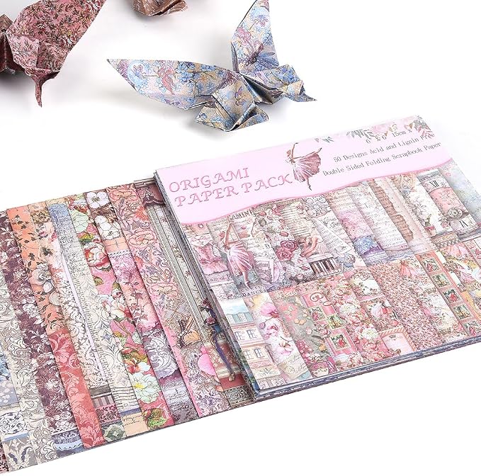 Origami Paper 50 Sheets, 6-Inch Square Double Sided Colored Craft Paper | 70GSM colorful paper,50 Vivid Pattern Origami Kit,DIY Hand Crafts,Arts Creativity,Easy to Fold,No-Fading.Flower Fairy