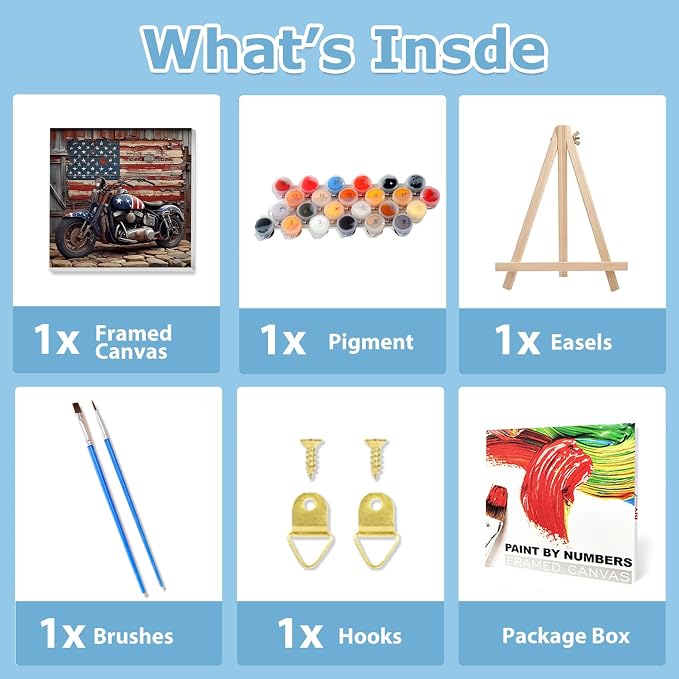 Framed Paint by Number, Paint by Numbers Kit for Adults Beginner 10x10 Inch | Motorcycle Framed Paint by Numbers with Easel, Acrylic Painting by Numbers, DIY Arts and Crafts for Gifts or Home Decor