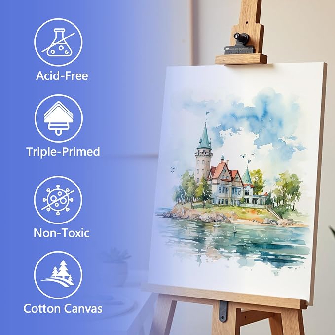 FUMILE 12x16 Canvas for Painting Stretched, 12 Pack Canvases for Painting-5/8 in Profile Primed White Blank Painting Canvas Value Pack for Oil & Acrylic Paint