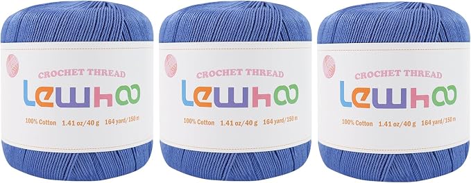 Crochet Thread, 3 Pack Size 3 Cotton Crochet Yarn Ball Set Blue