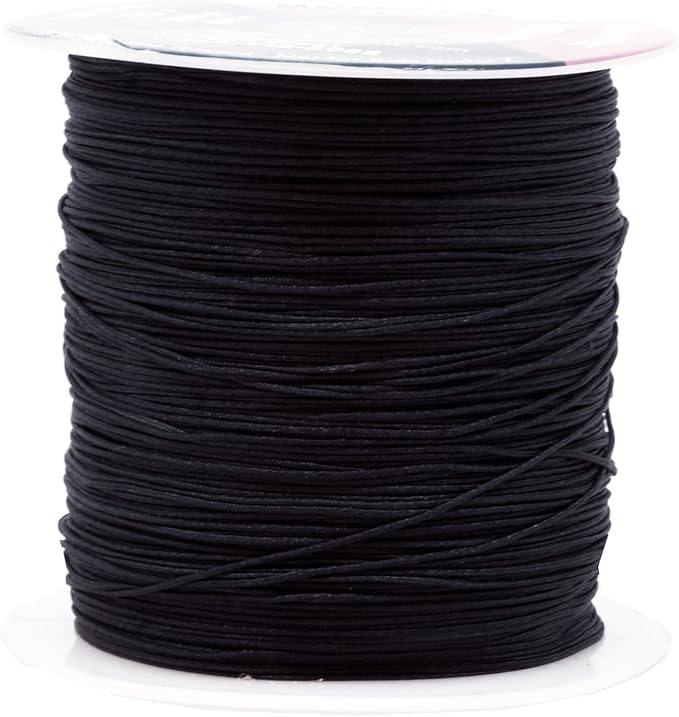 Mandala Crafts 0.5mm Black Rattail Nylon Satin Cord for Jewelry Making