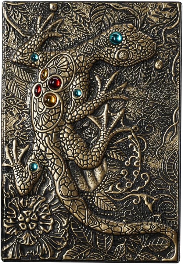 Futhark DND Notebook/Journal - 200 Pages with 3D Golden Gecko Embossed Faux Leather Cover with Pen and Pen Holder - Ideal for Dungeons & Dragons/D&D. Great RPG Accessories Gift for DM & Players