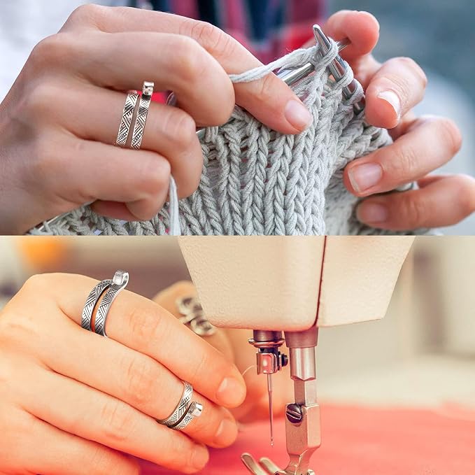 Ubuymart 2 Pack Knitting Crochet Loop Ring for Fingers, Adjustable Crochet Tension Ring, Metal Open Yarn Guide Finger Holders, Knitting Thimbles for Crochet Sliver