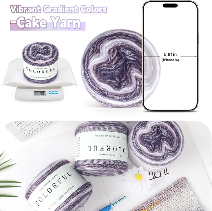 Katech Gradient Cake Yarn for Crocheting Knitting-4 Pack of 100g/3.52 oz | Multicolor Soft Rainbow Cotton Crochet Yarn-Perfect for Scarves, Shawls, Blankets, and Garments That Stand Out with Style(D)