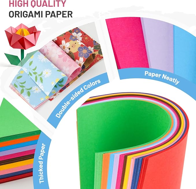 AluAbi 500pc Japanese Origami Paper Kit for Kids 5-12