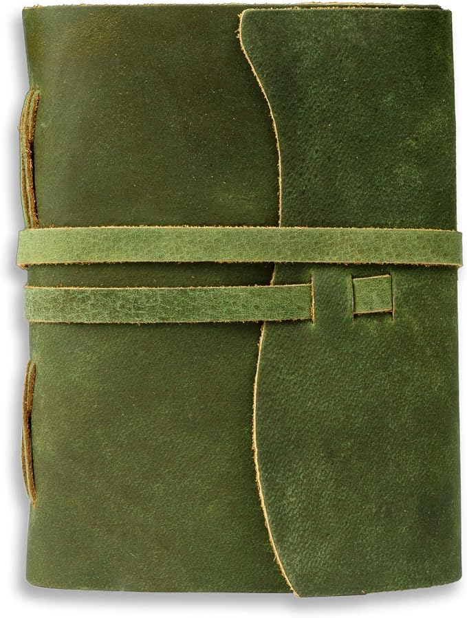 LEATHER VILLAGE Leatherbound Notebook Journal Edge Cut, Forest Green A4.
