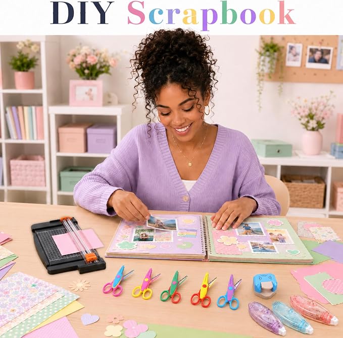 SHENLIU 12Pcs Scrapbook Supplies Kit Paper Craft Tool with A4 Paper Trimmer