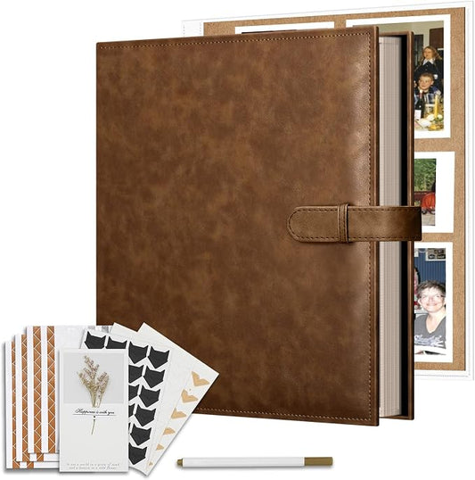 Vienrose 13"x11" Scrapbook Album Gift Set Faux Leather DarkBrown 60 Pages