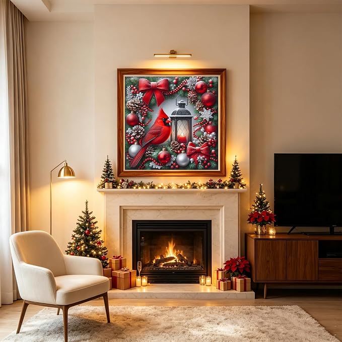 Christmas Cardinal Diamond Art Kits for Adults, 5D DIY Diamond Painting for Adults Beginners, Diamond Dots Kits Gem Arts Crafts for Home Wall Decor 12x12 Inch