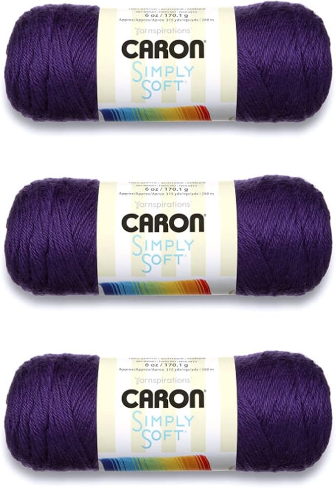 Caron Simply Soft Yarn for Crocheting & Knitting, Purple, 3-Pack | #4 Worsted Medium, Soft 100% Acrylic Yarn for Crochet, Knitting, Blankets and Crafts, 315 Yards, 170.1g/6oz per skein