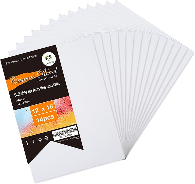 Canvas Boards 12 x 16 inch, 14 Pack, Primed, 100% Cotton Blank Canvas, Quality Acid Free Artist Canvas Panels for Painting Acrylics Watercolor & Oil