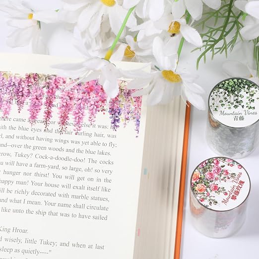 Floral Washi Tape 3 Rolls Set Self-Adhesive PET Flower Stickers Decorative Rose Vine Tape for Journaling Scrapbook Crafts Gift Wrapping
