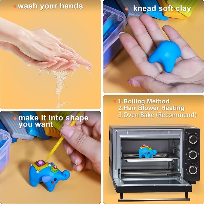 Ixiaoyoo 88 Colors Polymer Clay, Oven Bake DIY Modeling Clay for Kids | Easy to Shape, Non-Sticky, Model Clay Toys with Sculpting Tools, Art Supply for School Project, Home Decor, Gift for Artists