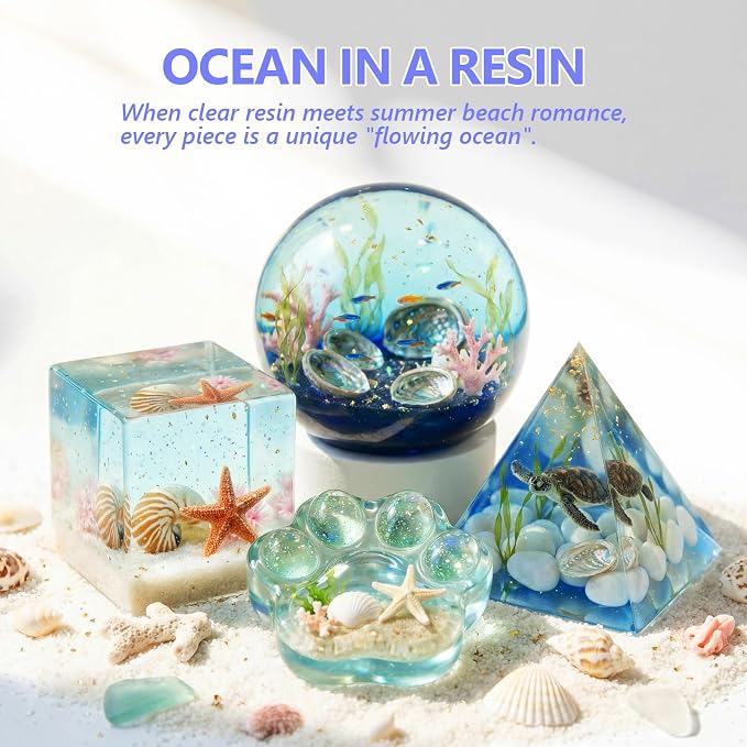 KISREL Epoxy Resin Kit 8OZ with Molds, 12 Glitter & Tools for Beginners | Complete starter kit with molds, 12 glitters & tools,Crystal clear, bubble-free ,Perfect for keychains, coasters & DIY crafts