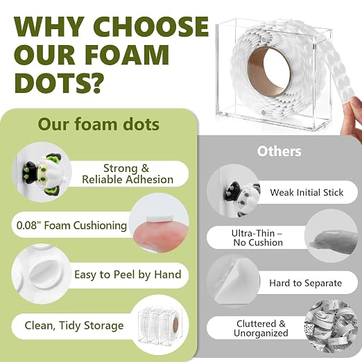 400 PCS 2mm Double Sided Foam Dots with Acrylic Box 0.4" Foam Round Dots 3D Craft Foam Tape Dual Adhesive Foam Mounts Foam Pop Dots for Art Crafts DIY(White with Box,0.4" Diameter,2mm Thick)