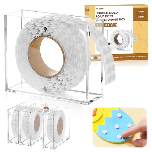 400 PCS 2mm Double Sided Foam Dots with Acrylic Box 0.3" Foam Pop Dots 3D Craft Foam Tape Dual Adhesive Foam Mounts Foam Round Dots for Art Crafts DIY(White with Box,0.3" Diameter,2mm Thick)