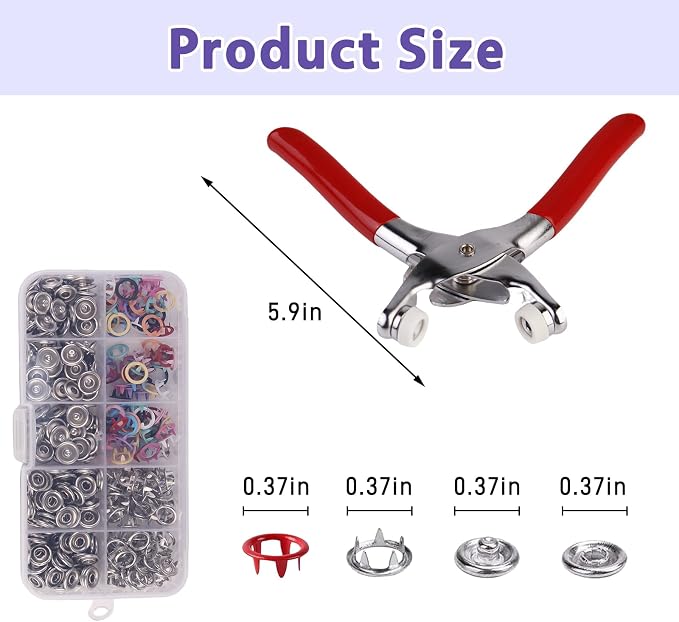 100-piece Metal Snap Button Set, Including Pliers and Pressing Tools, Suitable for DIY Crafts, Garment Sewing, Baby Clothing Sewing Snap Button Set (Colorful Cutout)