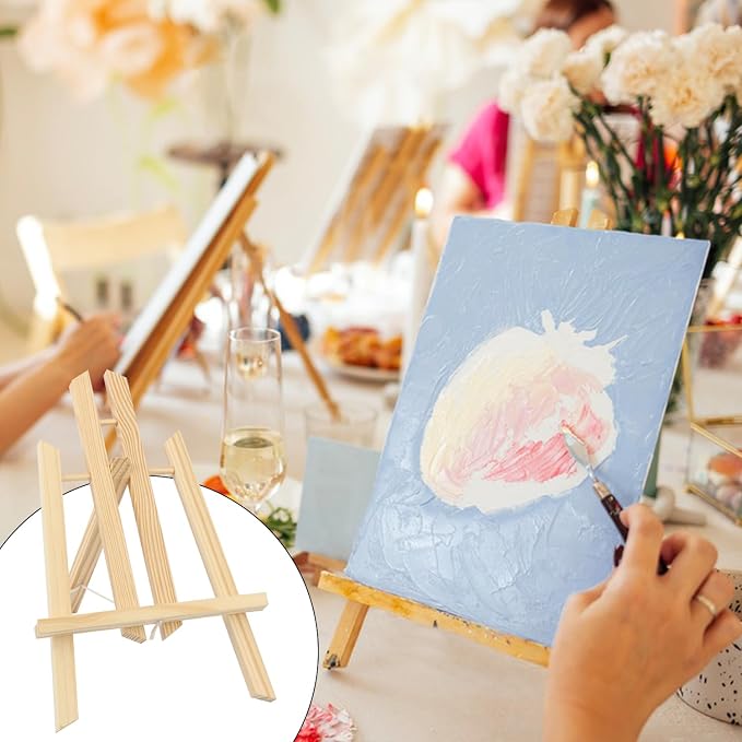Yiksonyo 6 Pack 12 Inch Wooden Easel, Tabletop Wood Easels Stand, Wooden Easel for Painting, Art, and Crafts