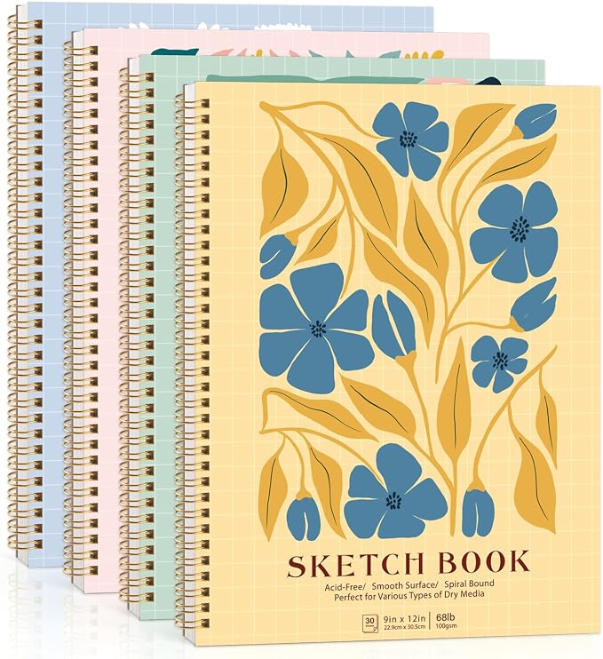 9 × 12 Sketch Book, Spiral Bound, Perforated Pages, 1 Pack | Smooth Paper for Pencil, Charcoal, Colored Pencil, Pastel; Lay-Flat Spiral; Sturdy Cover for Class, Studio, Travel