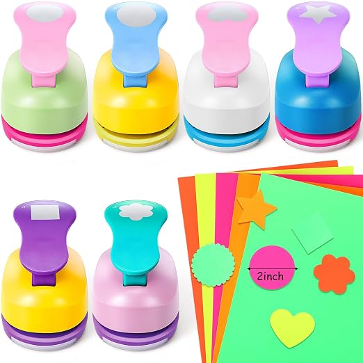 CHENGU Hole Punches 6 Shapes with Cardstock for Kids,Multiple Styles,2 Inch
