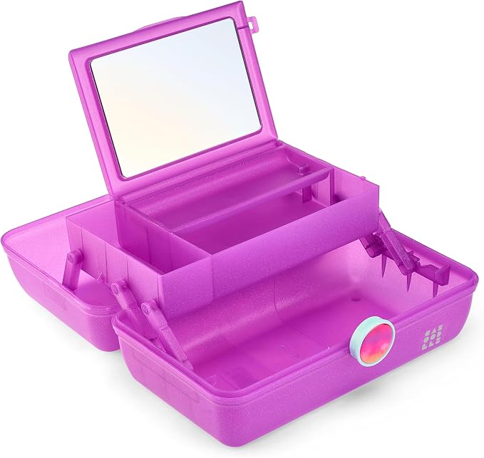 Caboodles On-The-Go Girl Makeup Box, Purple Sparkle, Show Girl Collection, Hard Plastic Makeup Organizer Box, Built-In Mirror, Secure Latch for Safe Travel, Spacious Storage for Large Items