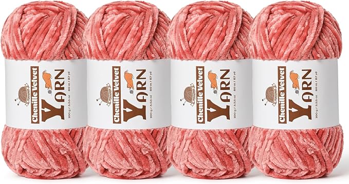 Chenille Crochet Gray Pink Yarn 4 Pack