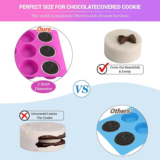 Sakolla 3 Pcs Round Chocolate Cookie Molds, 12-Cavity Cylinder Silicone Molds for Chocolate, Cake, Candy, Pudding, Mini Soap (2 Rose Red+1 Blue)