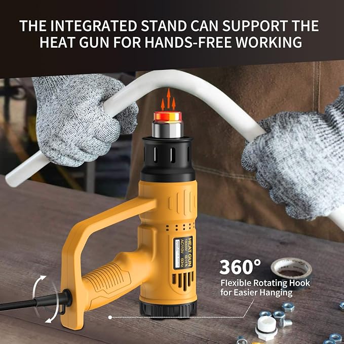 Heat Gun, TGK® 1800W Heavy Duty Hot Air Gun Kit 662℉ & 1112℉ Dual Temperature Settings with 4 Nozzle Attachments Overload Protection for Crafts, Shrink Wrapping/Tubing, Paint Removing, Epoxy Resin