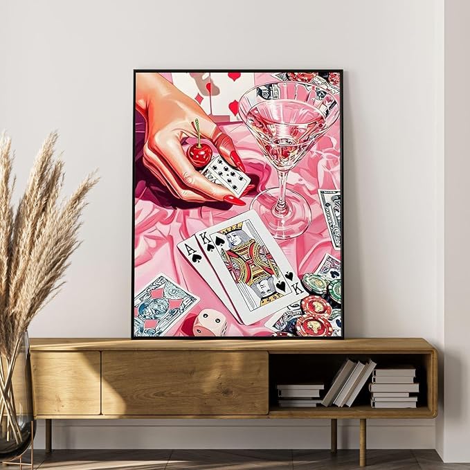 Paint by Numbers Kit for Adults, Pink Cocktail & Playing Cards, 16x20 Inch