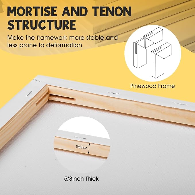 ESRICH Stretched Canvas for Painting 12x12 Inch, 16 Pack Painting Square Canvas Bulk-5/8 in Profile Primed Cotton White Blank Canvases for Painting for Oil & Acrylic Paint