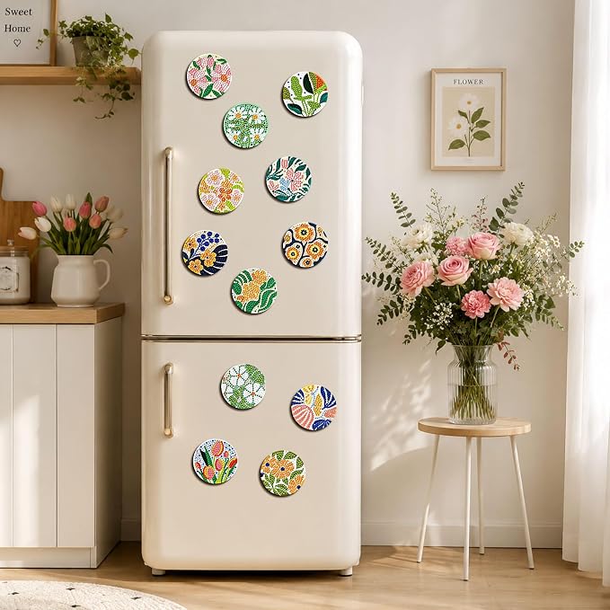 Zonon 12 Pcs Fourth of July Diamond Art Magnets Patriotic Fridge Decor | DIY Crystal Stickers for Adults, Truck Star Flag Eagle Fireworks Designs, Refrigerator Decoration Craft for Holiday