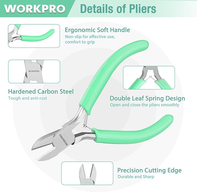 WORKPRO Jewelry Pliers Set, 3-Piece Mini Jewelry Tool Kit | Needle Nose Plier/Chain Nose Plier, Round Nose Pliers & Wire Cutter for Jewelry Making, Beading & Wire Wrapping