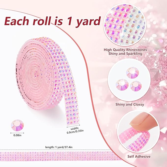 15-Yard Bedazzling Strips, 15-Rolls Rhinestone Ribbon Self Adhesive, 15 Colors Bedazzling Kit, Rhinestones for Crafting, Rhinestone Strips for DIY Craft, 15S2