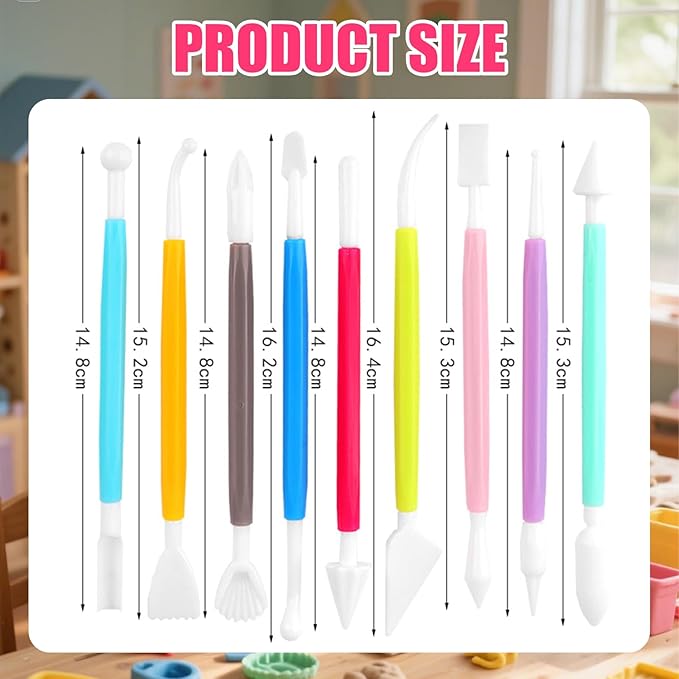 Basic Polymer Clay Tools, Clay Sculpting Tools Acrylic Roller Pin, Clear Rectangle Sheet Press Board, Double-Ended Pottery Carving Set for Beginner (15)