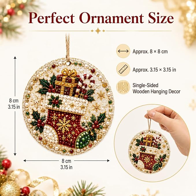 6PCS Christmas Wooden Ornaments DIY Pearl Diamond Painting Kit 12