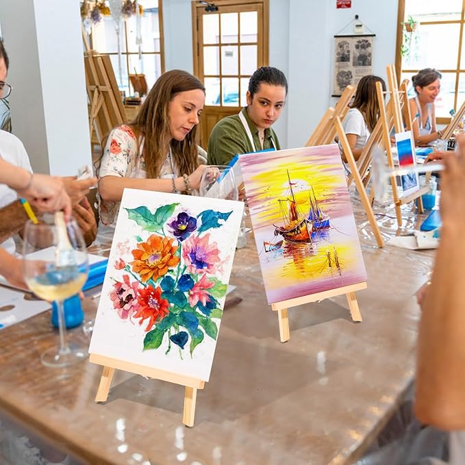 AROIC 208 Pcs Easel Sets with 16 Easels, 160 Brushes, 16 Canvas, 16 Palette | Painting Set, Tabletop Easel, Art Easels, Painting Supplies for Kids & Adults to Paint Party
