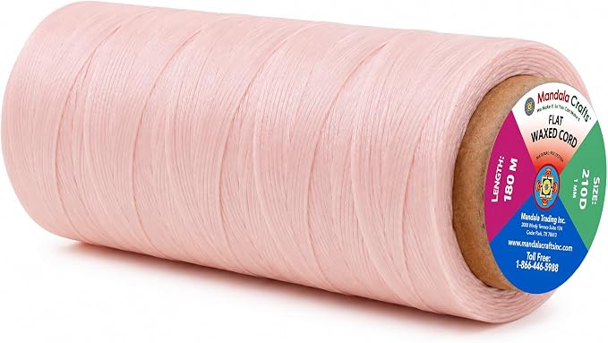 Mandala Crafts 210D 1mm Light Pink Flat Waxed Thread for Leather Sewing