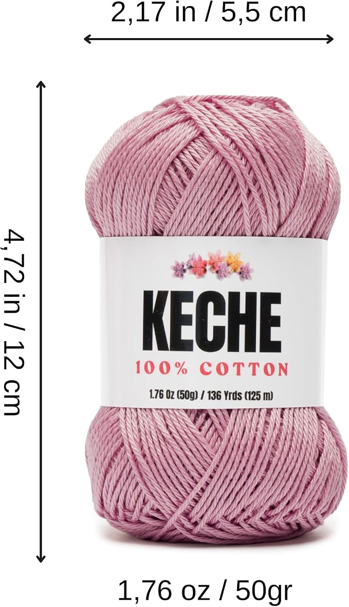 Cotton Yarn - 100% Cotton Yarn for Crocheting and Knitting, Mercerized Cotton Amigurumi Yarn Fine-Sport 2 1.76 oz (50g) / 136 Yrds (125 m) 3 Skeins - Dusty Rose