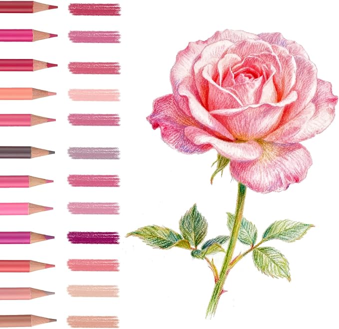 12 Pink Colored Pencils,Oil Based Colored Drawing Pencil Set for Adults Coloring Books Drawing Sketching Art Supplies