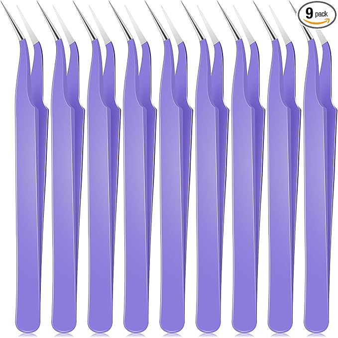 Honoson 9 Pcs Curved Pointed Craft Tweezers Precision Tweezer,Purple